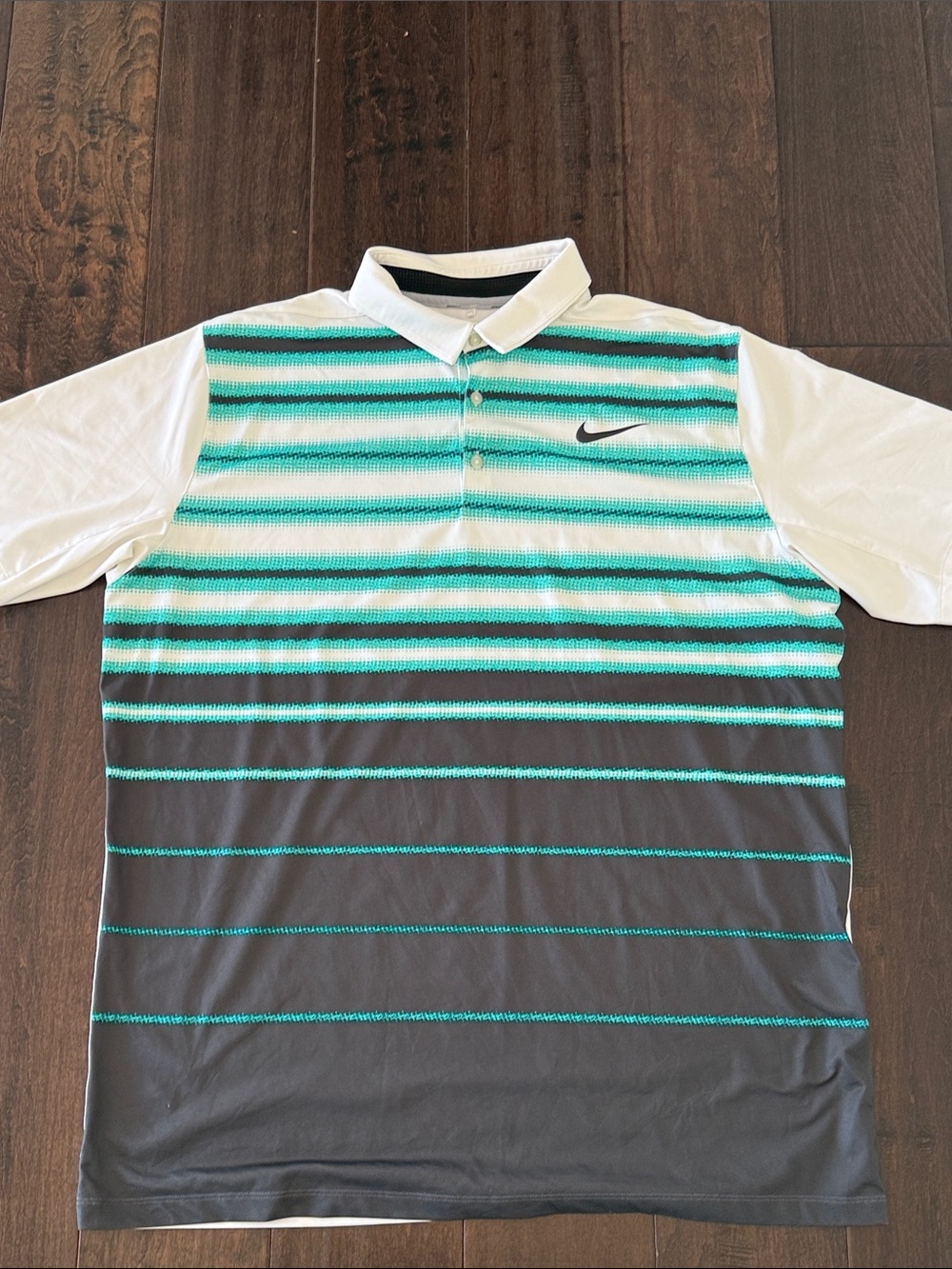 Nike Golf White, Teal & Gray Striped Men's Golf Polo